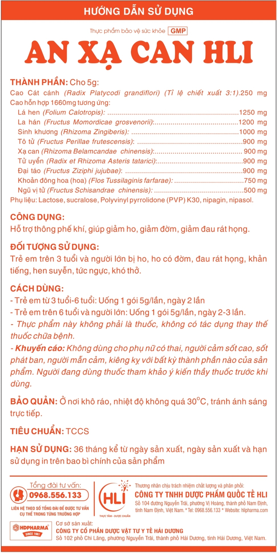 AN XẠ CAN HLI – Dùng cho người ho, ho có đờm, hen suyễn, tức ngực, khó thở, đau rát họng, khản tiếng.